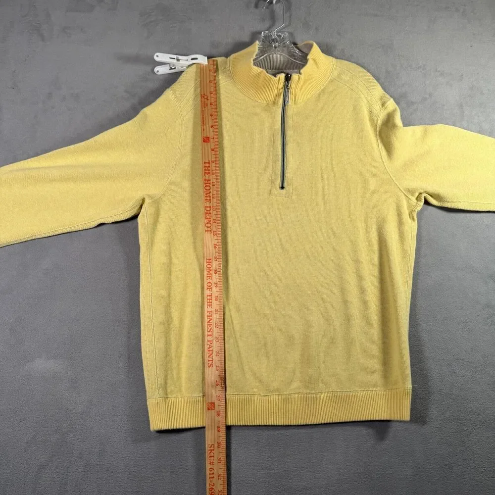 Tommy Bahama Sweater Mens Size M Yellow Beige 1/4 Zip Reversible Pullover Preppy